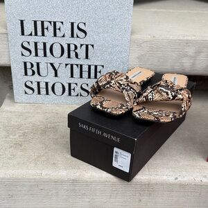 Saks Fifth Avenue Braided Snake-Print Slide Sandals in Brown and Black
